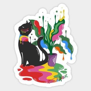 Trippy Cat & Plant Sticker